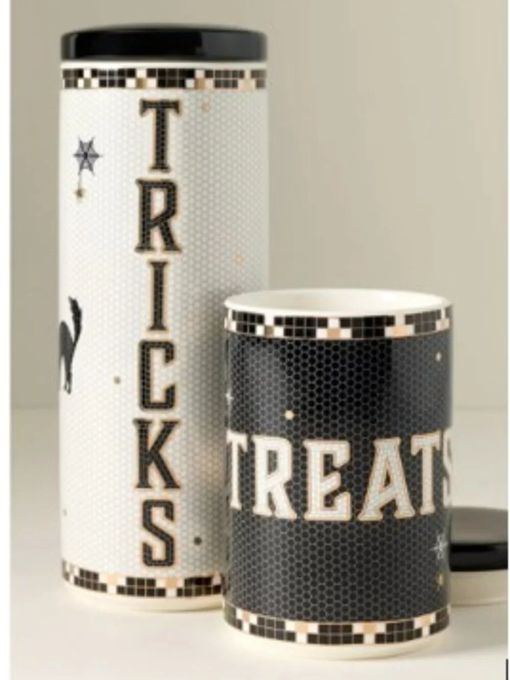 Anthropologie Bistro Tile Stoneware Canister: Halloween Edition – Treats - NWT